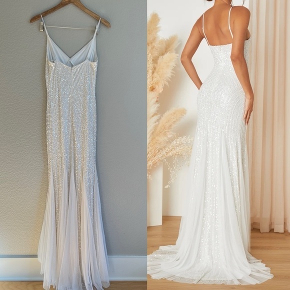 Adoring Devotion White Mesh Beaded Sequin Mermaid Maxi Dress - Picture 3 of 8